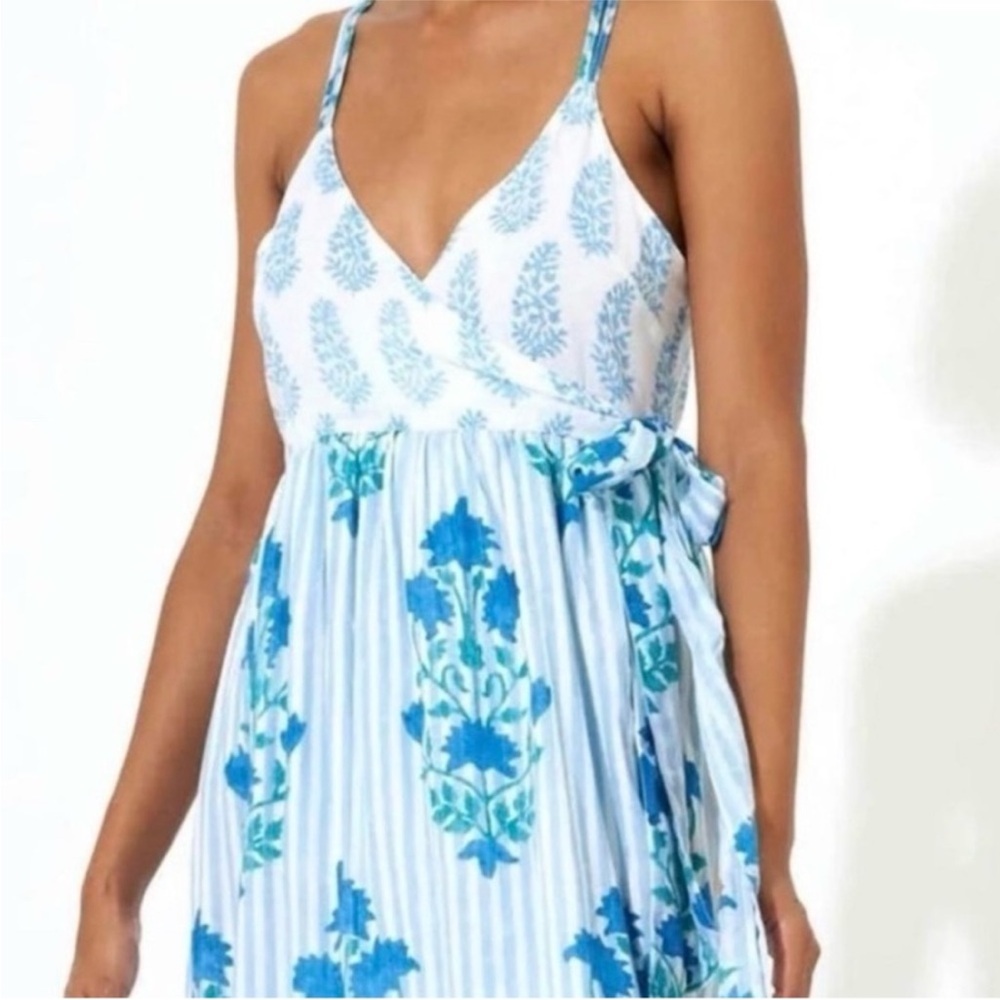 Oliphant Blue and Green Floral Maxi Dress
